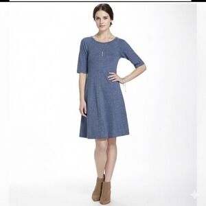 GANNI Winter Jersey Threaded‎ Trails Swing Dress Women XS Above Knee Cotton Blue